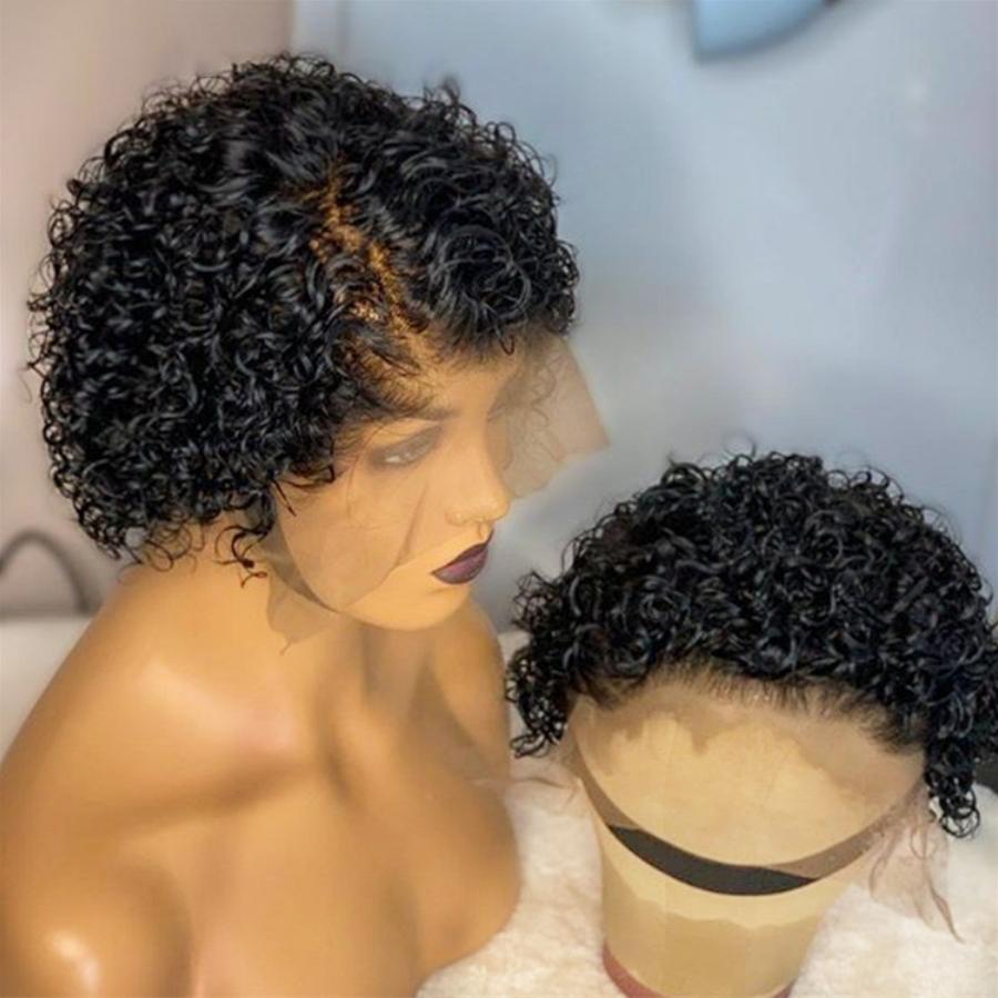 Pixie Cut 9- 13*4 Pixie Curly Lace Front   Wigs 150% 180% Density With Baby Hair Brazilian Non-Remy Medium Ratio For Women