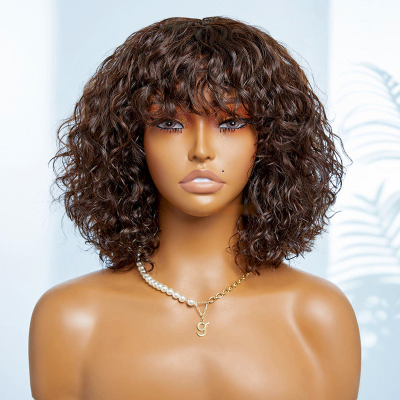 High Density Messy Curly Bob Wig With Bang