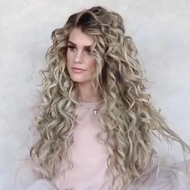 Long Blonde Curly Wig Glueless Daily Wear