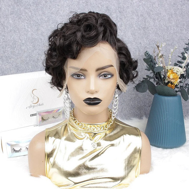 Glueless short hair pixie cut curly wig