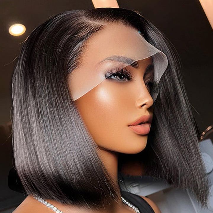 Glueless Straight Bob Wig Pre Plucked Knots Bleached Side Part Wig