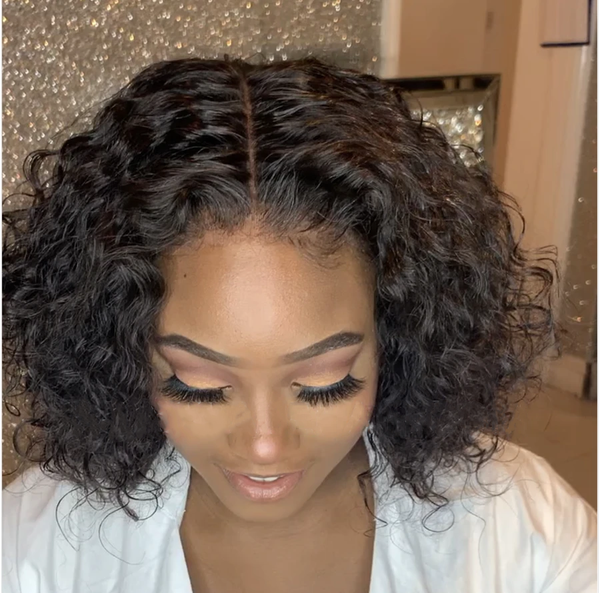 Glueless 360 Lace Wig Water Wave Brazilian Curly Bob Frontal Wigs