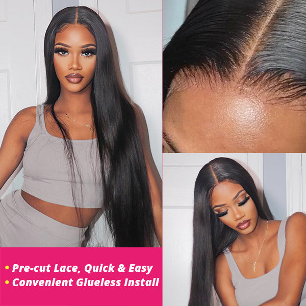 Glueless Straight Hair Wig 5x5 HD Lace Closure Wigs Pre Cut Wigs