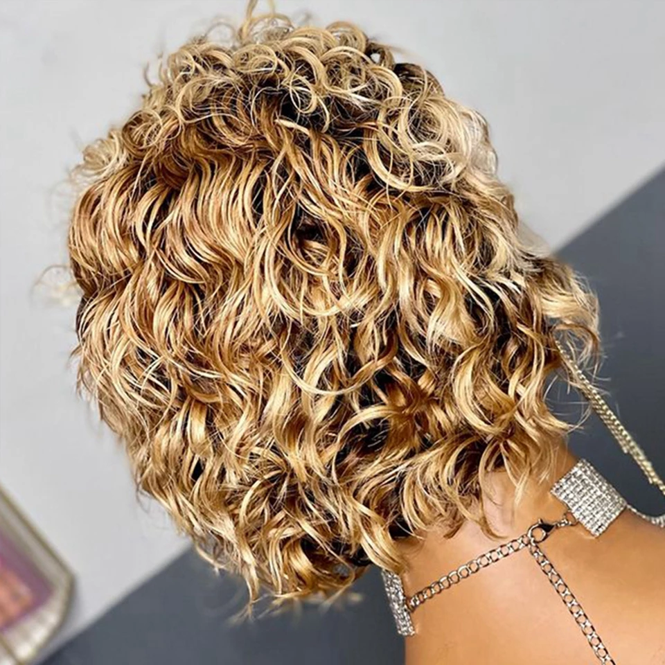 Golden Brown Pixie Cut Curly Hair Short Wig