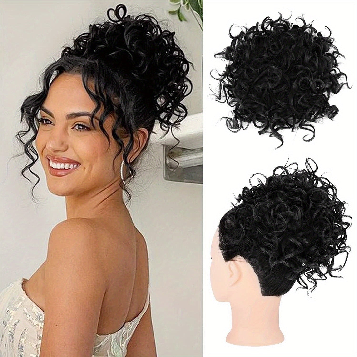 Curly Hair Bun, Elastic Drawstring Loose Wave Messy Hair Bun