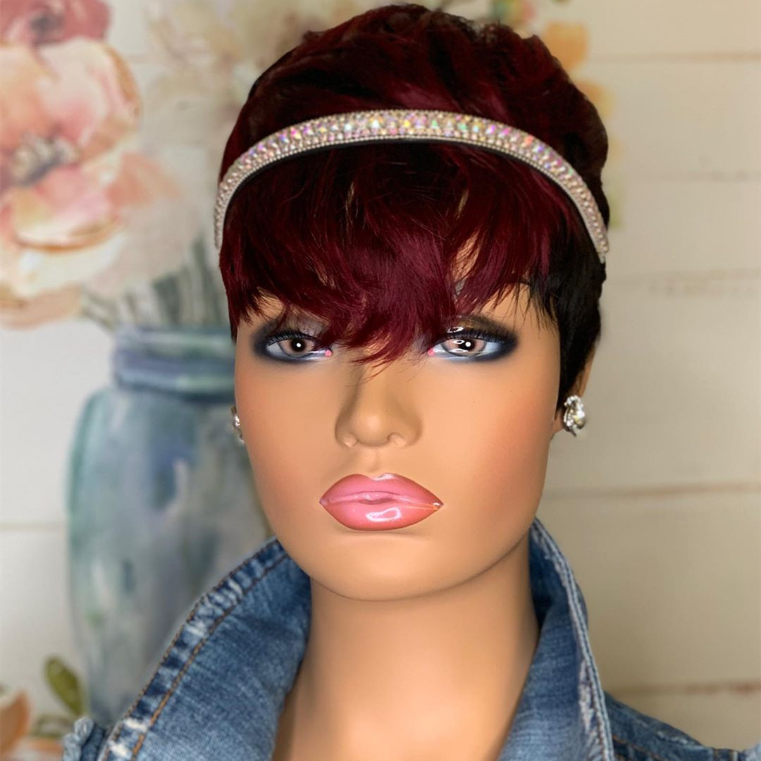 Fashion Reddish Pixie Cut Straight  Bob Wigs