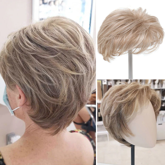 Hight Quality Natural Short Hair Topper with Silk Base & Clip For Thinning Hair