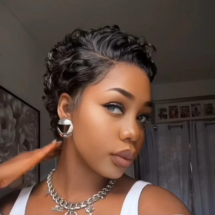 Hot Sale Super Short Pixie Glueless Cut Curly Wig