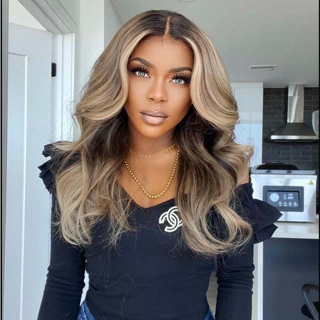 Brown Mixed Blonde Long Wigs Remy Wave Hair