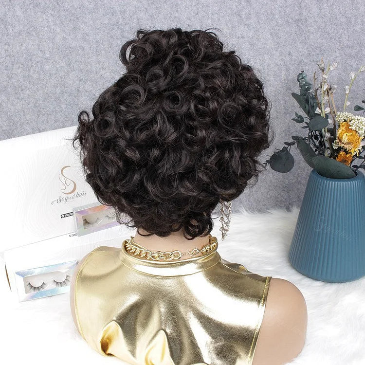 复制Glueless short hair pixie cut curly wig