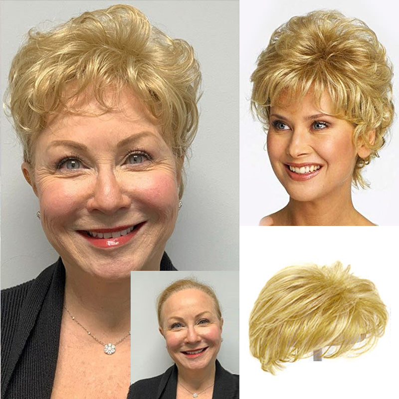 Hight Quality Natural Short Hair Topper with Silk Base & Clip For Thinning Hair