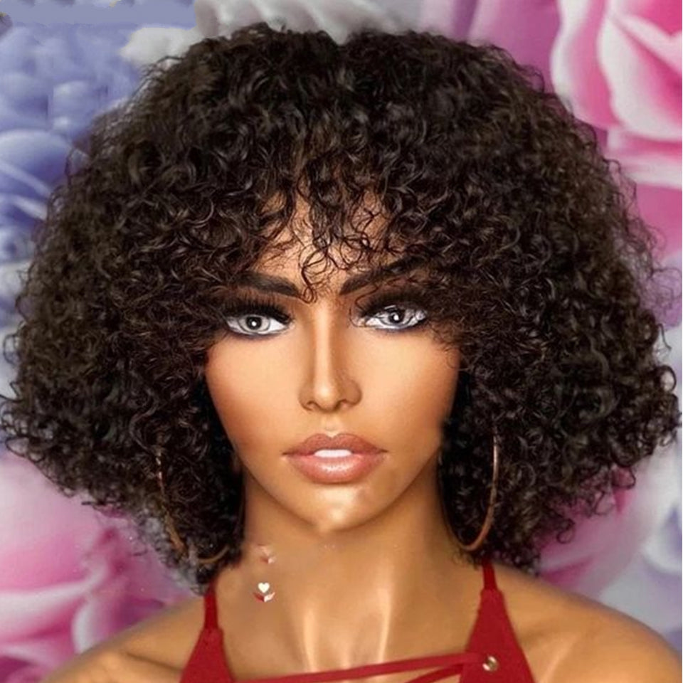 Brazilian Remy Curly Hair Wig With Bangs Glueless Wigs