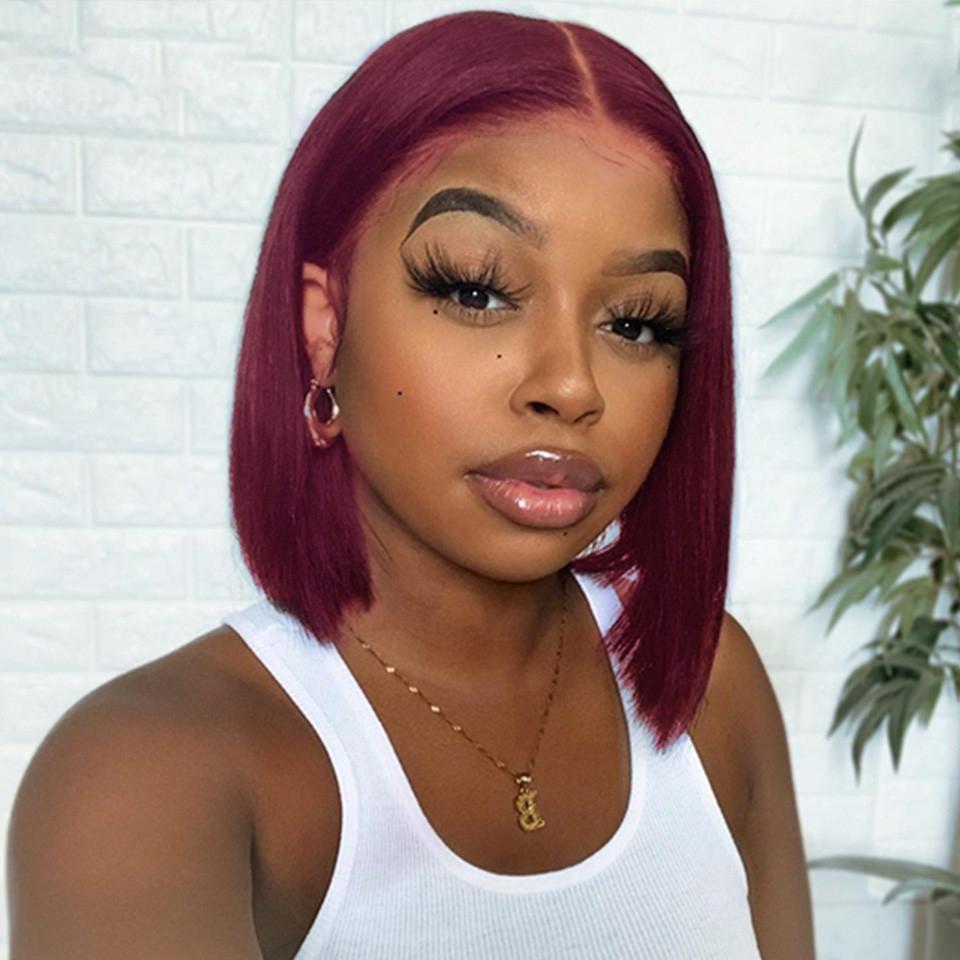 Wine Red Brazilian Straight Hair 99J Burgundy Colored Short BOB Wigs Lady Wig