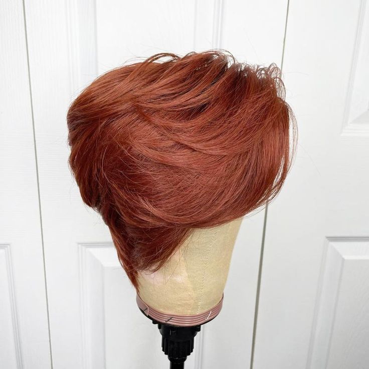 Orange Brown Glueless Natural Short Hair Pixie Cut Wig