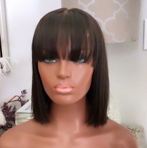 Short Bob Wig With Bangs Straight Brazilian Hair Wigs