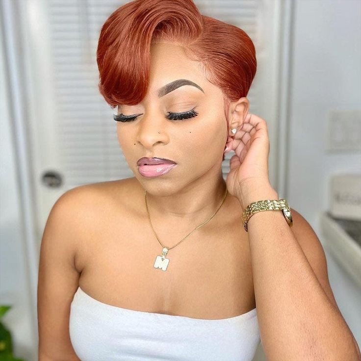 Orange Brown Glueless Natural Short Hair Pixie Cut Wig