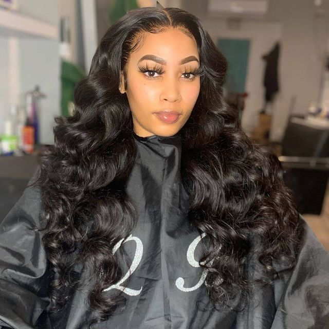 Loose Wave Transparent Lace Pre-cut Lace Frontal Wig Natural Black Color Glueless 13x4 Lace Front