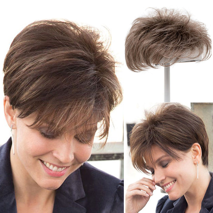 Hight Quality Natural Short Hair Topper with Silk Base & Clip For Thinning Hair