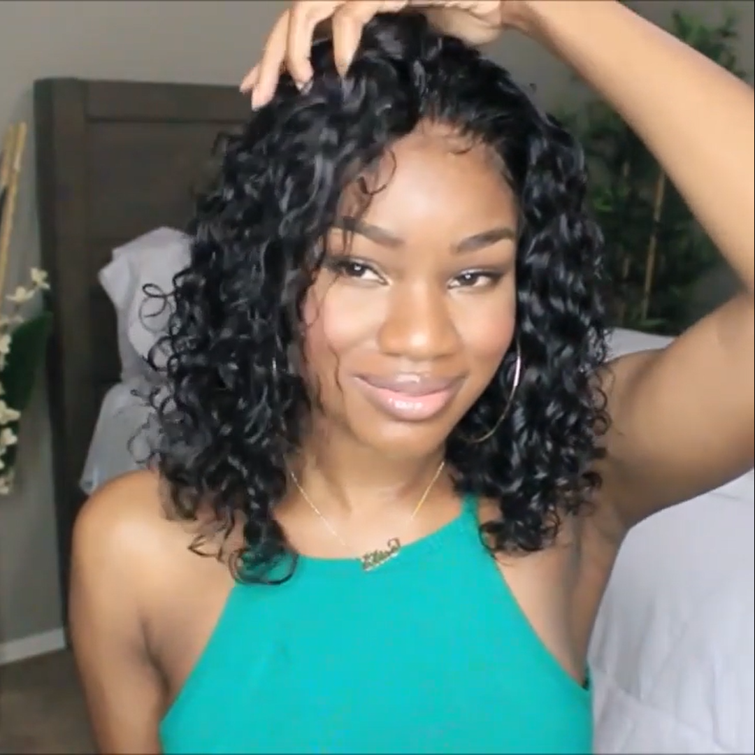 Brazilian Natural Black Curly Bob Glueless Wig