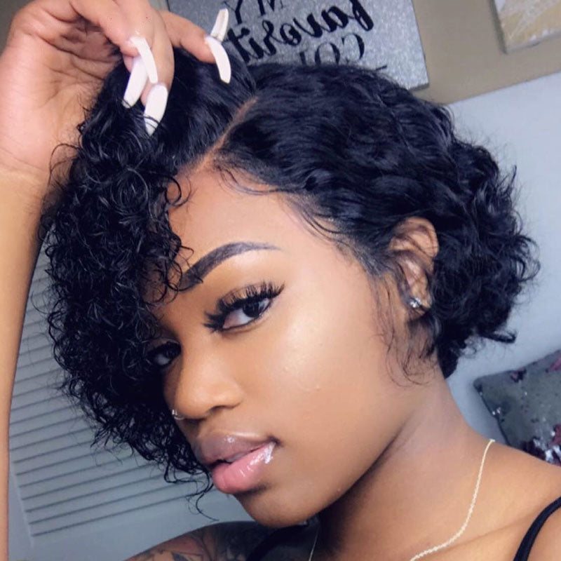 Brazilian Deep Curly Short Bob Wigs  Lace Front  Wigs Lady Wig