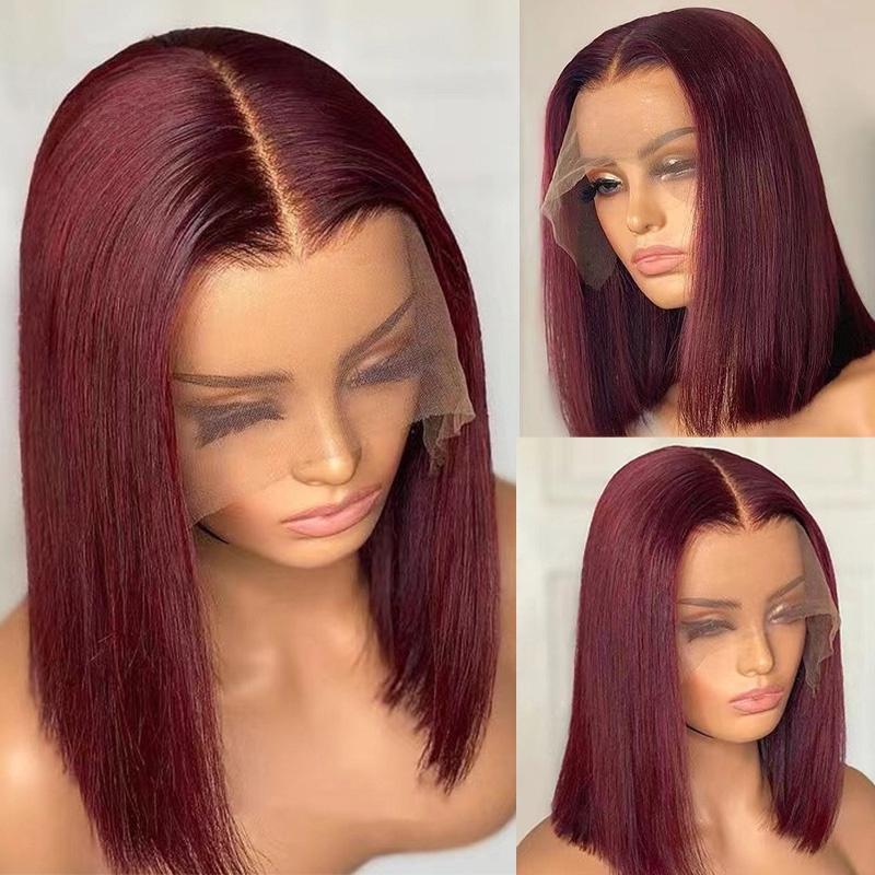 Wine Red Brazilian Straight Hair 99J Burgundy Colored Short BOB Wigs Lady Wig