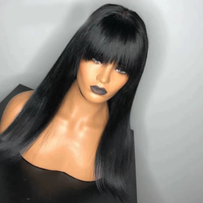 Bang Wig  Straight Pre Plucked Wig With Baby Hair Wig With Bangs Preplucked Lace Wig Remy