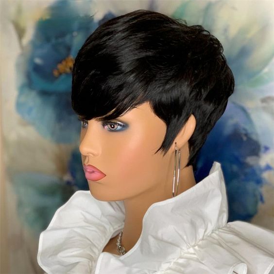 2024 New Fashion Summer Natural Short Pixie Cut Wig with bang