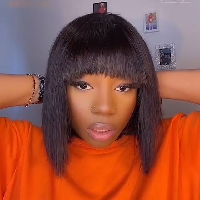 Pre Plucked Straight Wig With Bangs