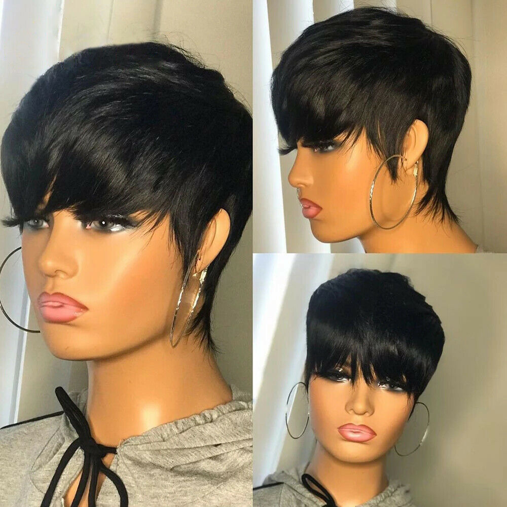 Pixed Cut Short Wig Black 4Inch Bob Straight Hair