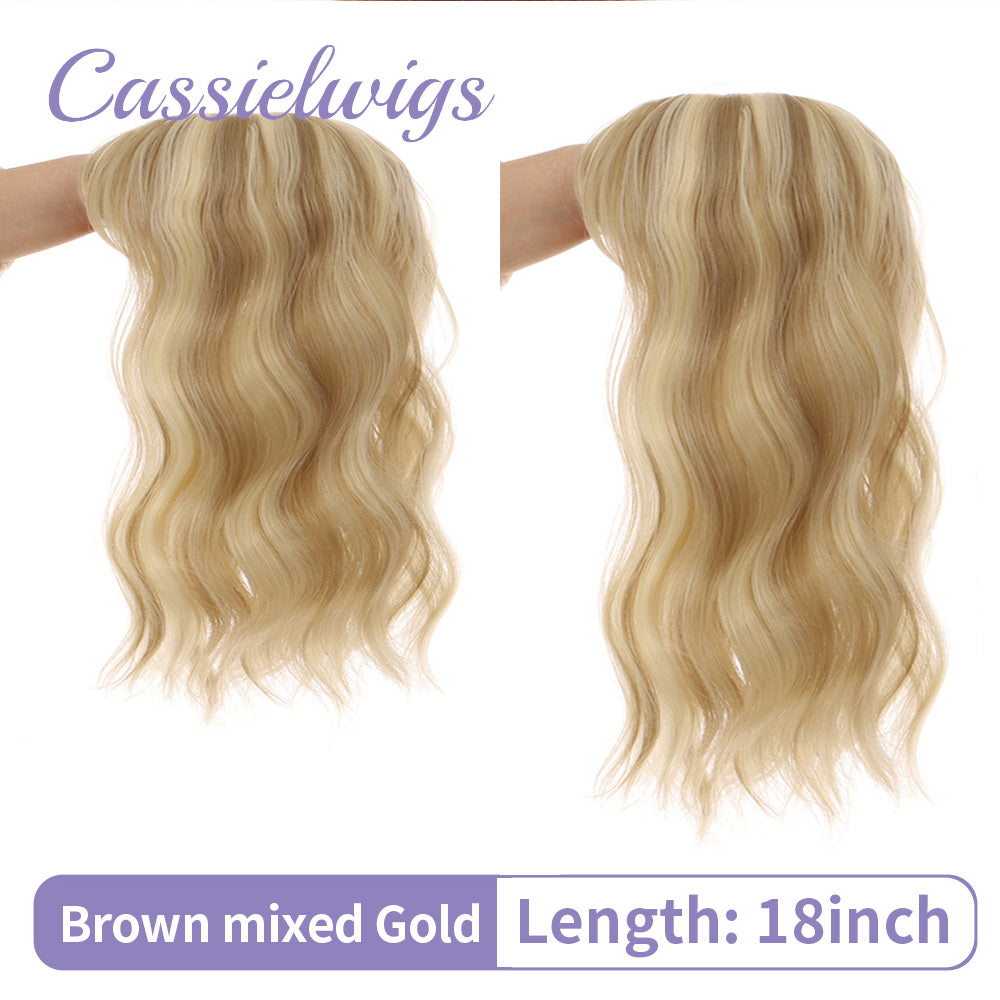 Blonde Naturally Wavy Hair Topper With Band Clip-on Crown Breathable