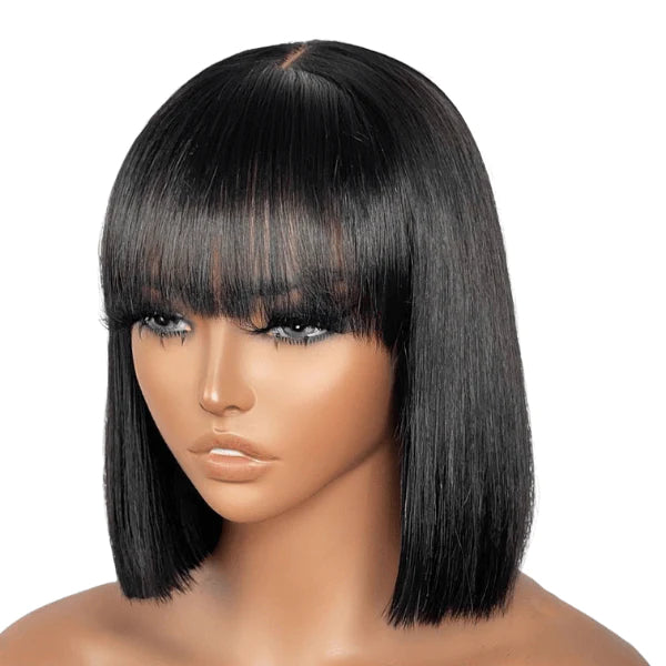 Glueless Black / Reddish Straight Bob With Bangs Minimalist Undetectable HD Lace Wig