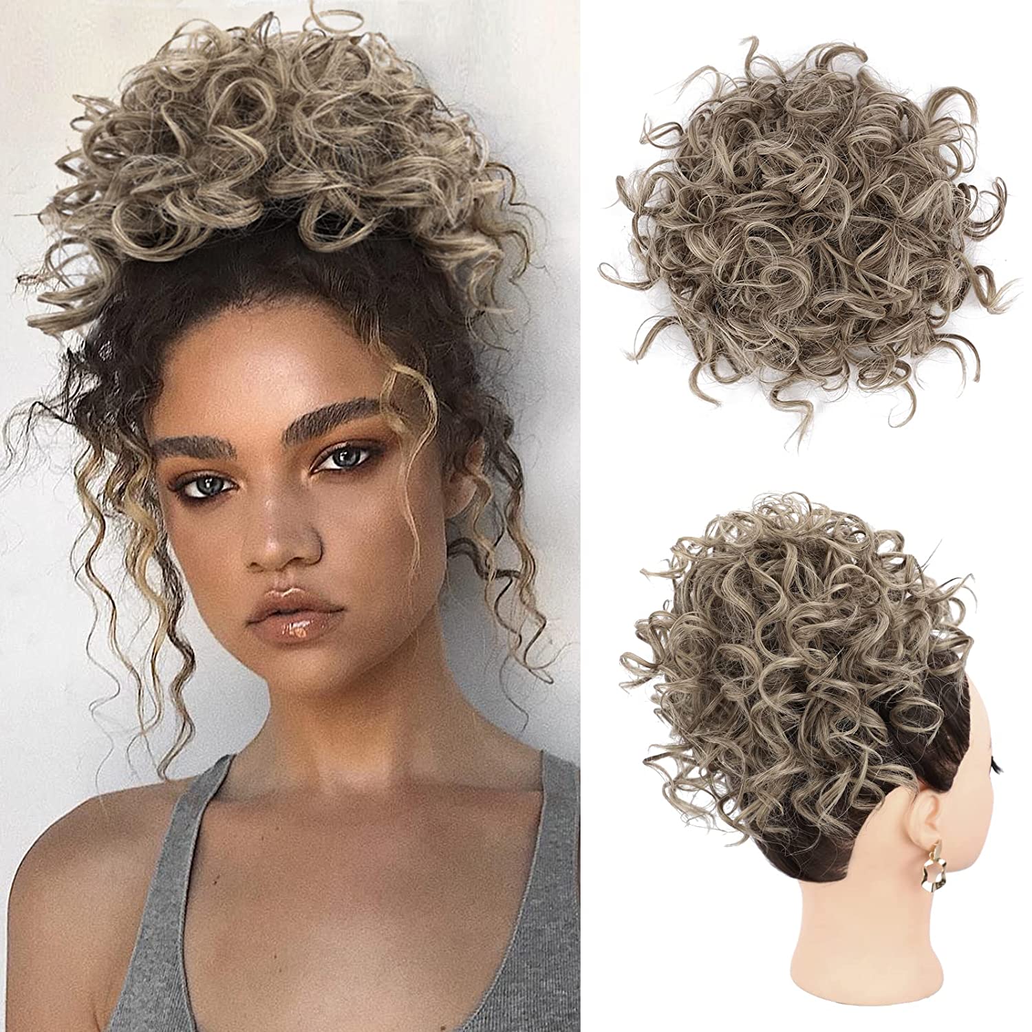 Curly Hair Bun, Elastic Drawstring Loose Wave Messy Hair Bun