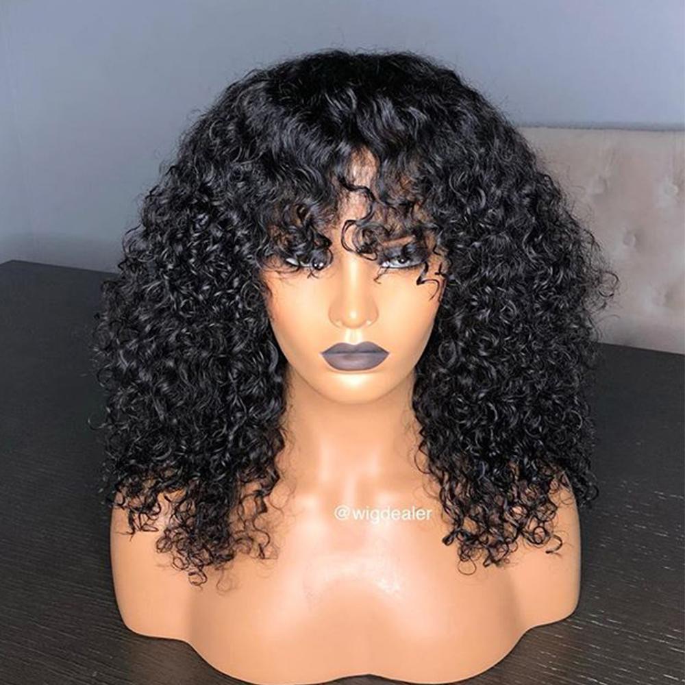 Charming black front lace short curly wig