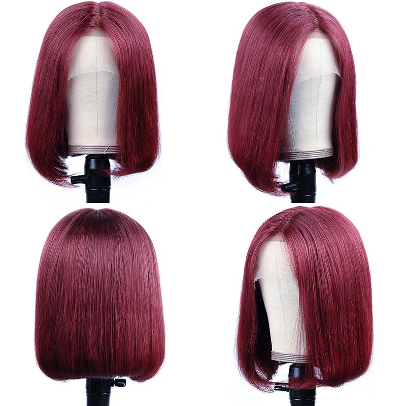 Wine Red Brazilian Straight Hair 99J Burgundy Colored Short BOB Wigs Lady Wig