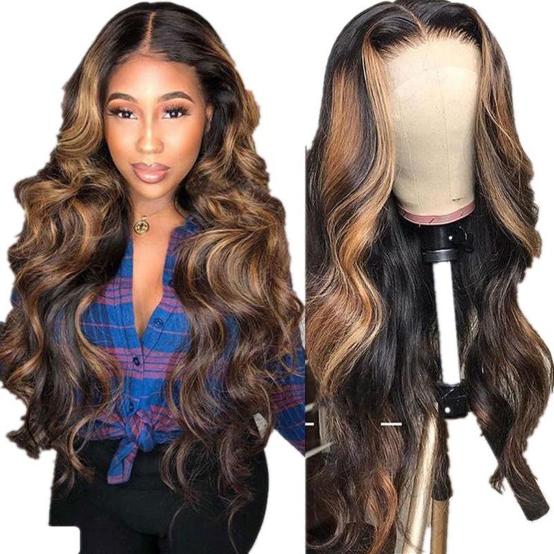 Brown Mixed Gold Long Wave Wig