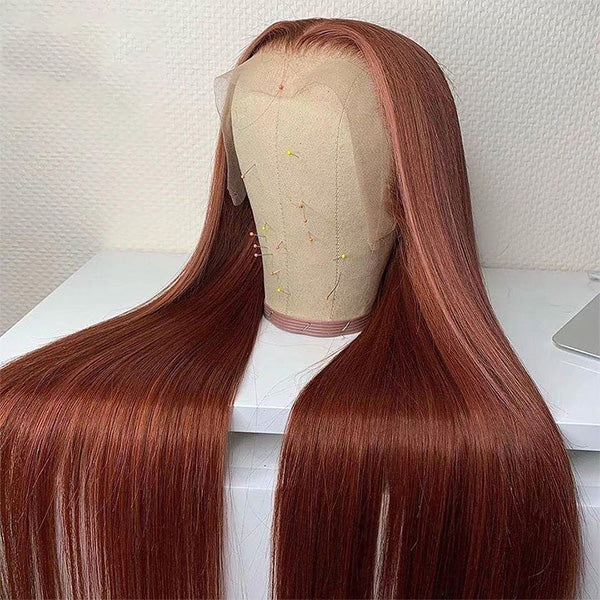 🔥HOT SALE🔥Glueless Reddish Brown Straight hair 360 Lace Fronty Wigs Lady Wig