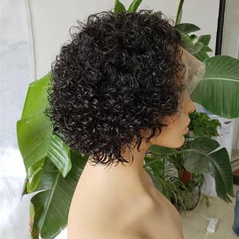 Curly Front Lace  Short Wigs Bob Wigs Remy Brazilian Hair Glueless Lace Frontal Wig For Women Natural Black Hair