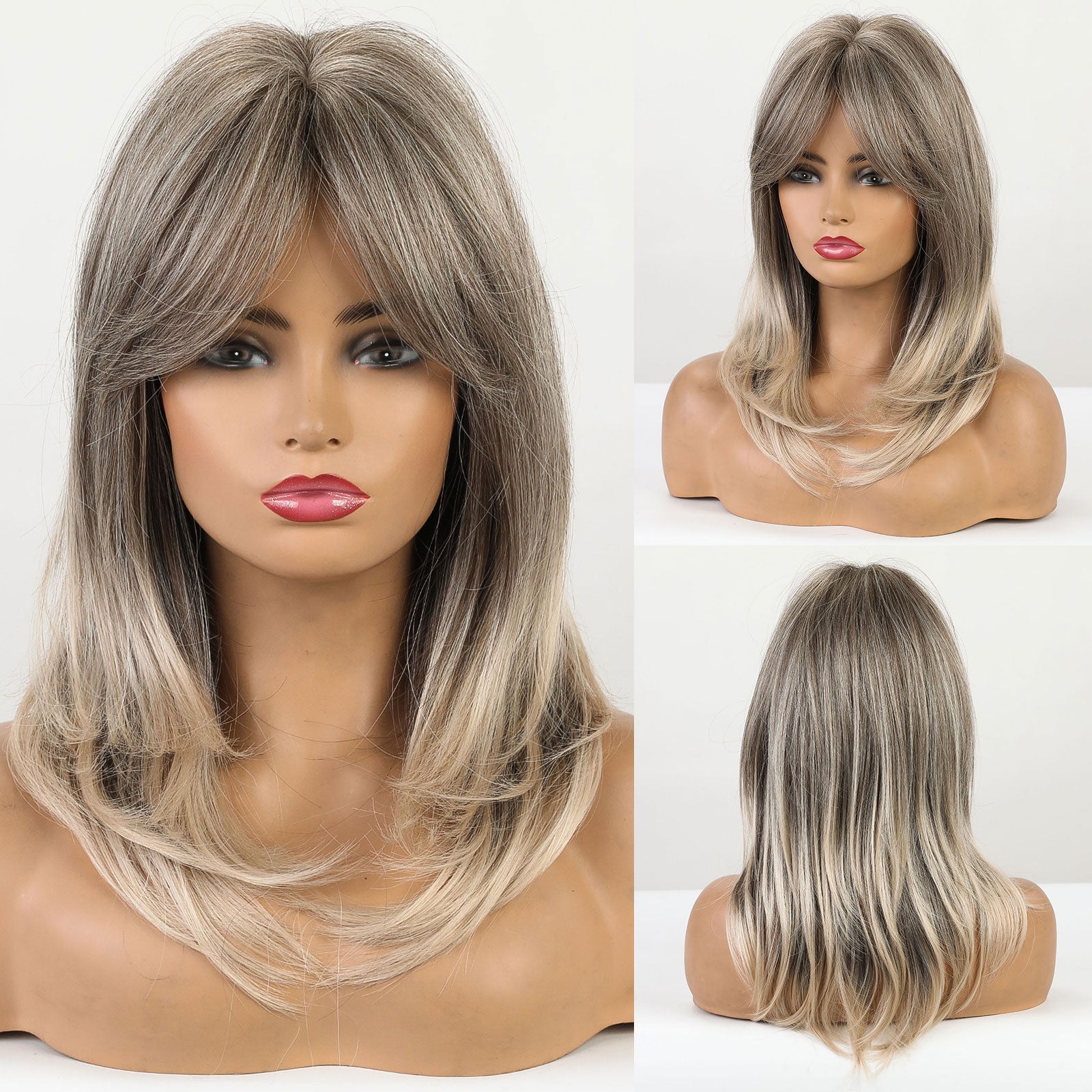 2024 Breathable Light Golden Mid Part Shoulder Straight Hair Wigs Natural Straight