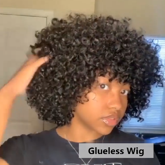 Brazilian Remy Curly Hair Wig With Bangs Glueless Wigs