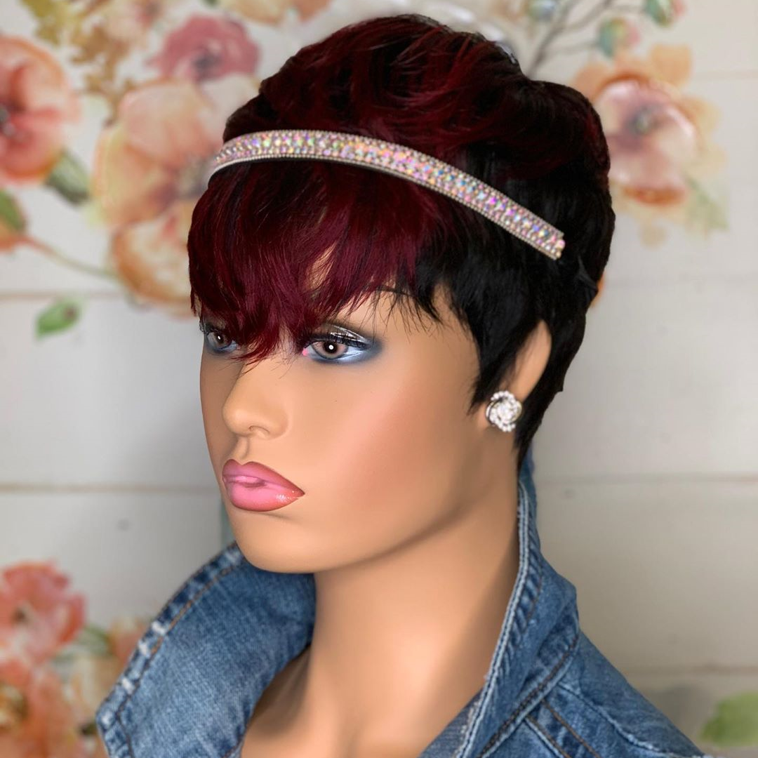 Fashion Reddish Pixie Cut Straight  Bob Wigs