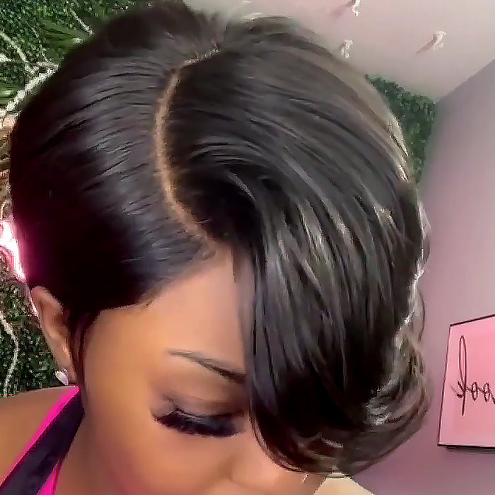 Hot Sale Pixie Cut Hair Style Short Side Parting Wig Full Lace Wig