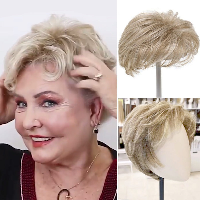 Hight Quality Natural Short Hair Topper with Silk Base & Clip For Thinning Hair