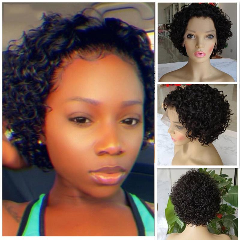 Curly Front Lace  Short Wigs Bob Wigs Remy Brazilian Hair Glueless Lace Frontal Wig For Women Natural Black Hair