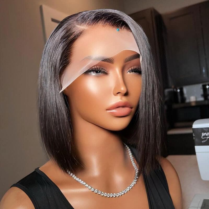 Bob Glueless Pre Plucked Knots Bleached Side Part Straight Bob Wig