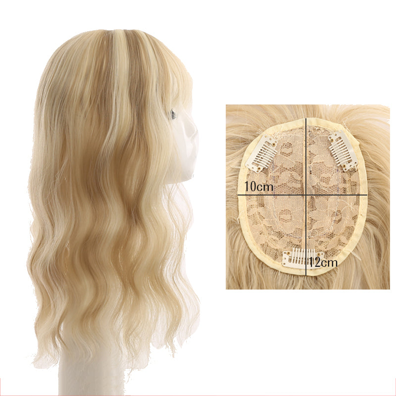 Blonde Naturally Wavy Hair Topper With Band Clip-on Crown Breathable