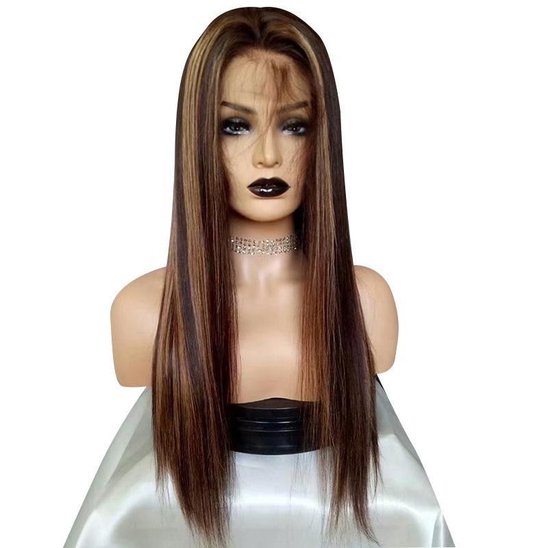 New Brown Mixed Gold Long Hair Straight Wig