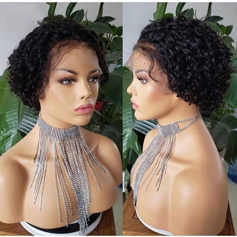 Curly Front Lace  Short Wigs Bob Wigs Remy Brazilian Hair Glueless Lace Frontal Wig For Women Natural Black Hair