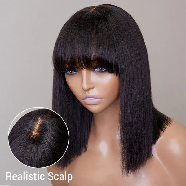 Glueless Black / Reddish Straight Bob With Bangs Minimalist Undetectable HD Lace Wig