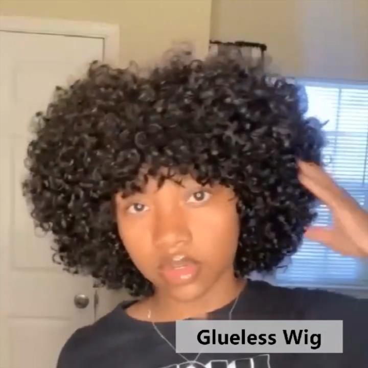 Brazilian Remy Curly Hair Wig With Bangs Glueless Wigs