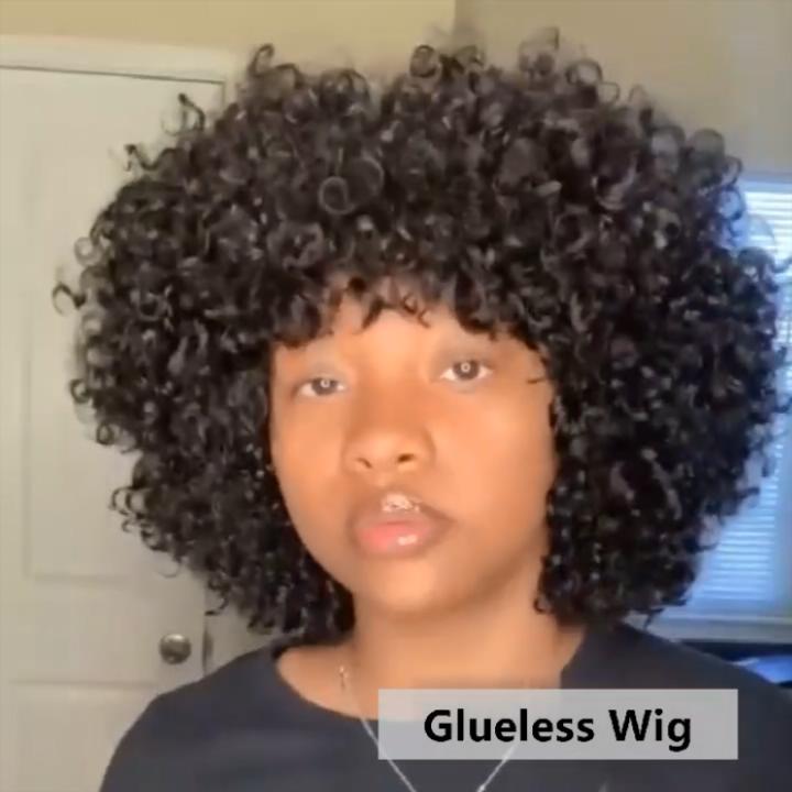 Brazilian Remy Curly Hair Wig With Bangs Glueless Wigs